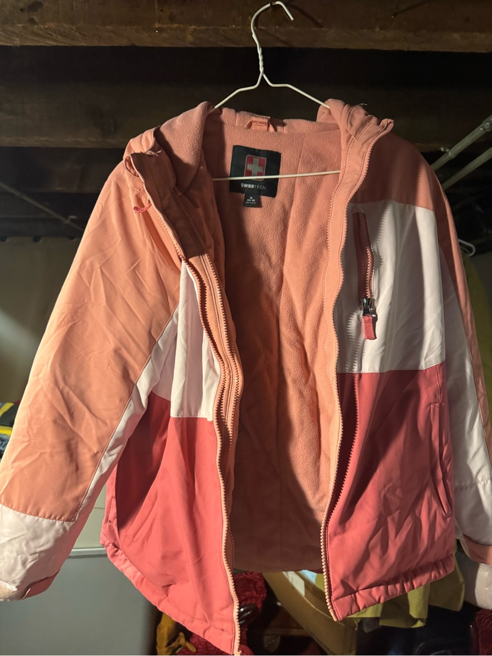 Swiss Tech Women's Pink and White Colorblock Hooded Ski Jacket